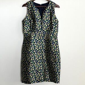 J.Crew Womens Navy Lemon Jacquard Sleeveless Sheath Dress Floral Size 10